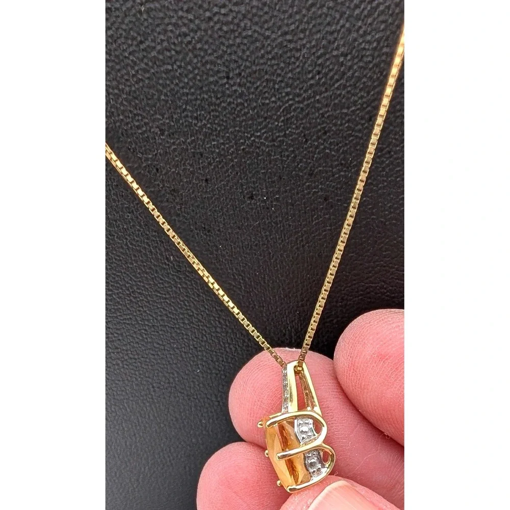 Clyde Duneier CID 14K Gold Citrine Diamond Pendant Necklace Box Chain 18 In